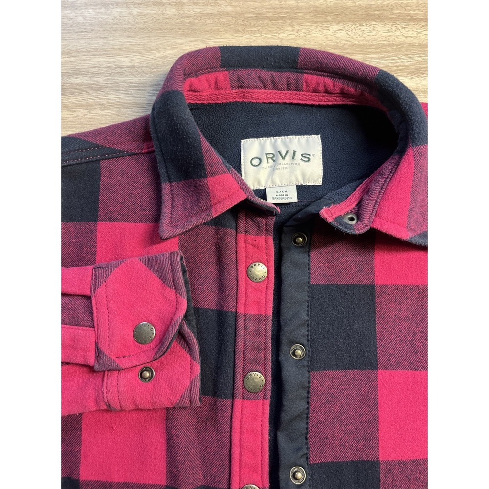 Orvis Shirt Jacket Womens Small Pink Black Plaid Buffalo Check Full Snap